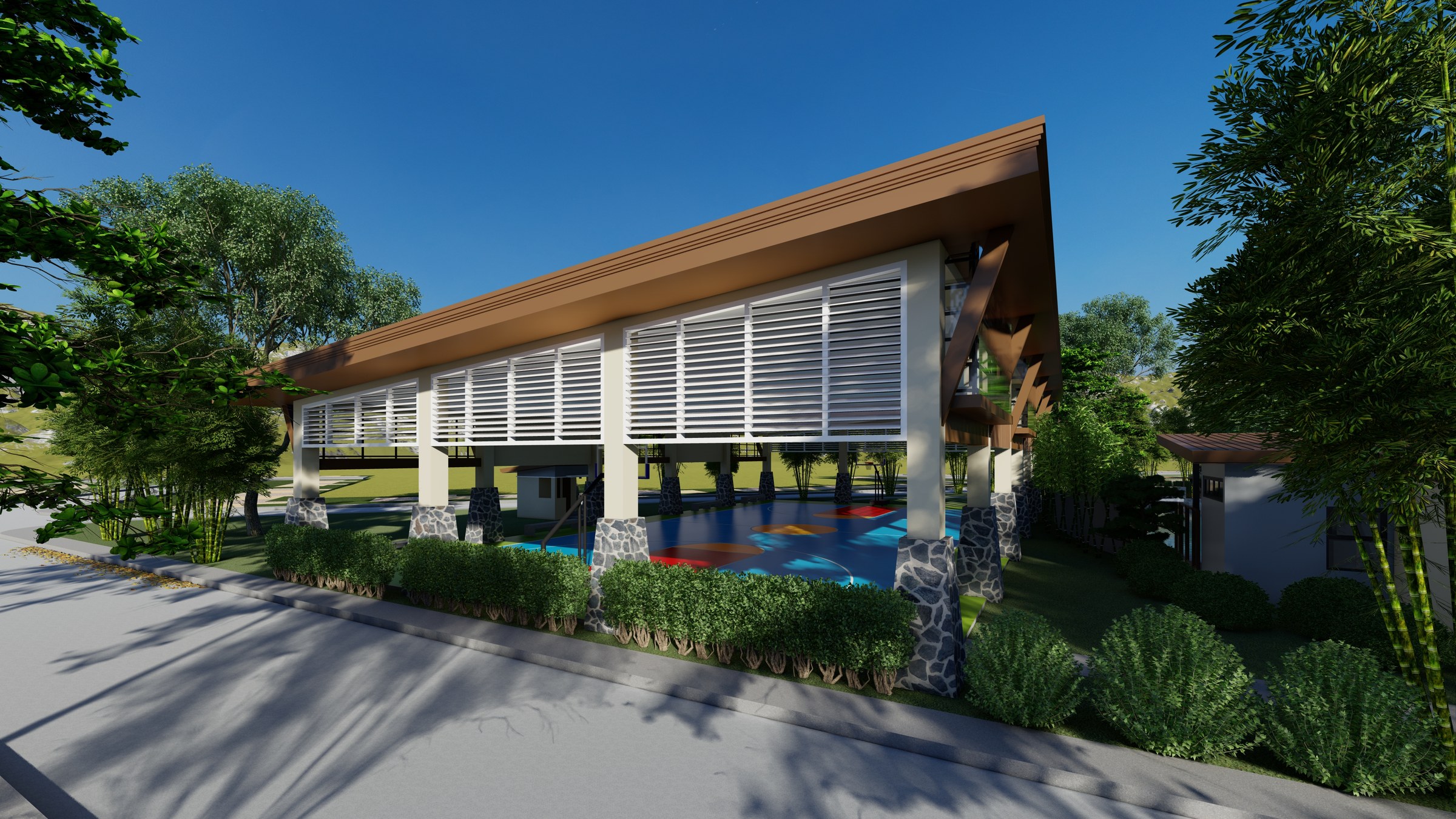 Architectural rendering of Estella's landscaped covered basketball court