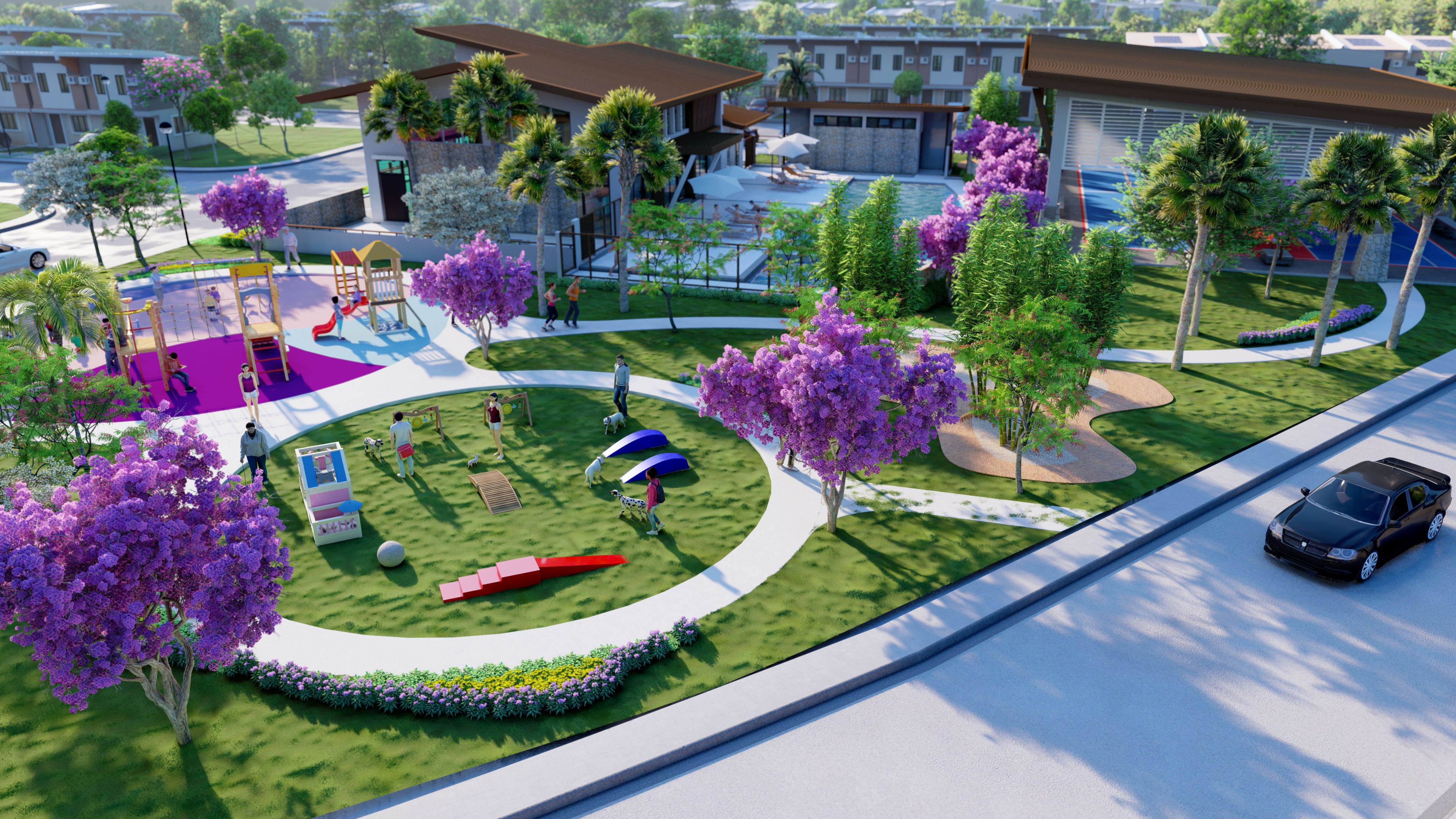 Landscaped park and community spaces at Paseo de Lipa