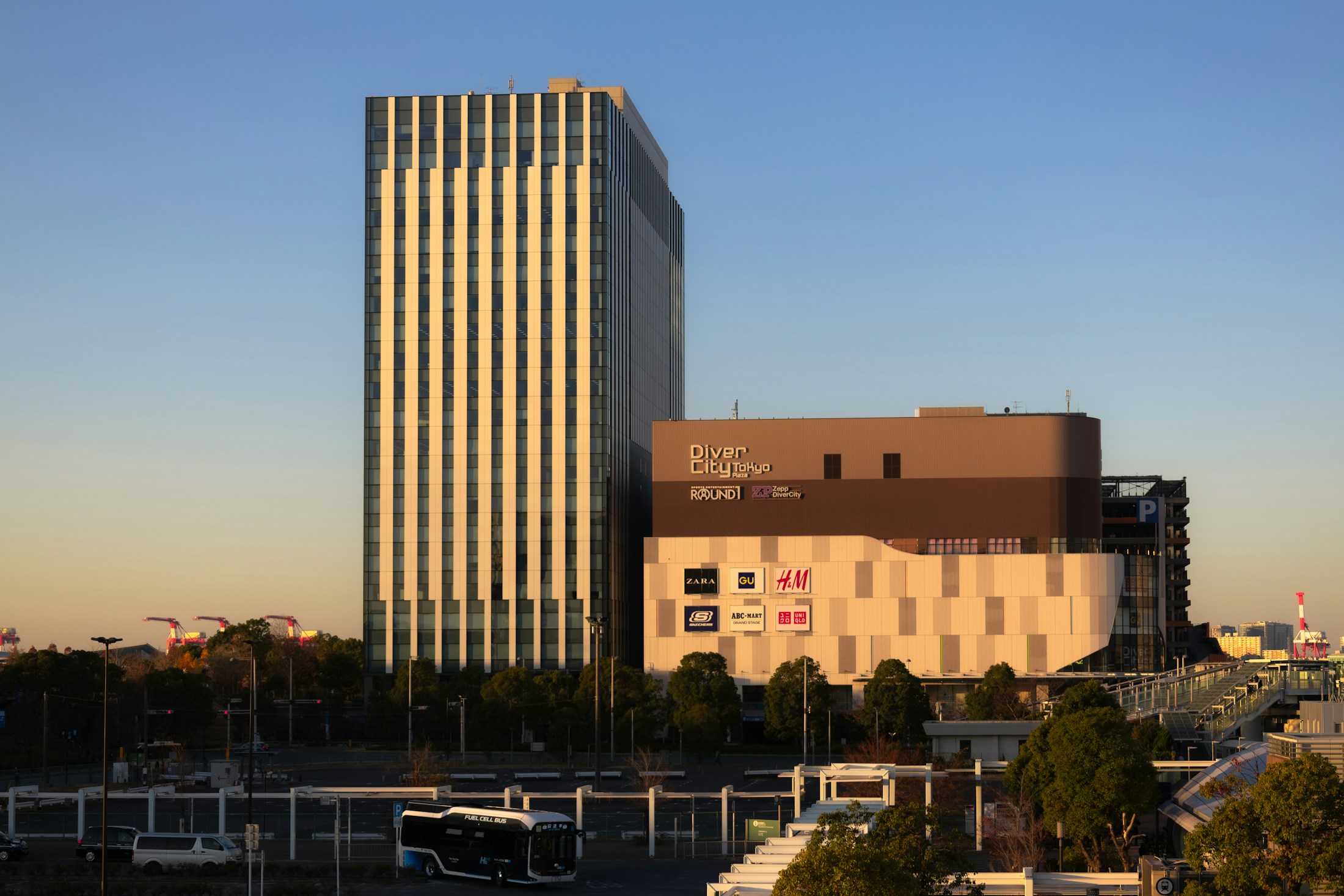 Illuminated contemporary retail destination representing nearby commerce