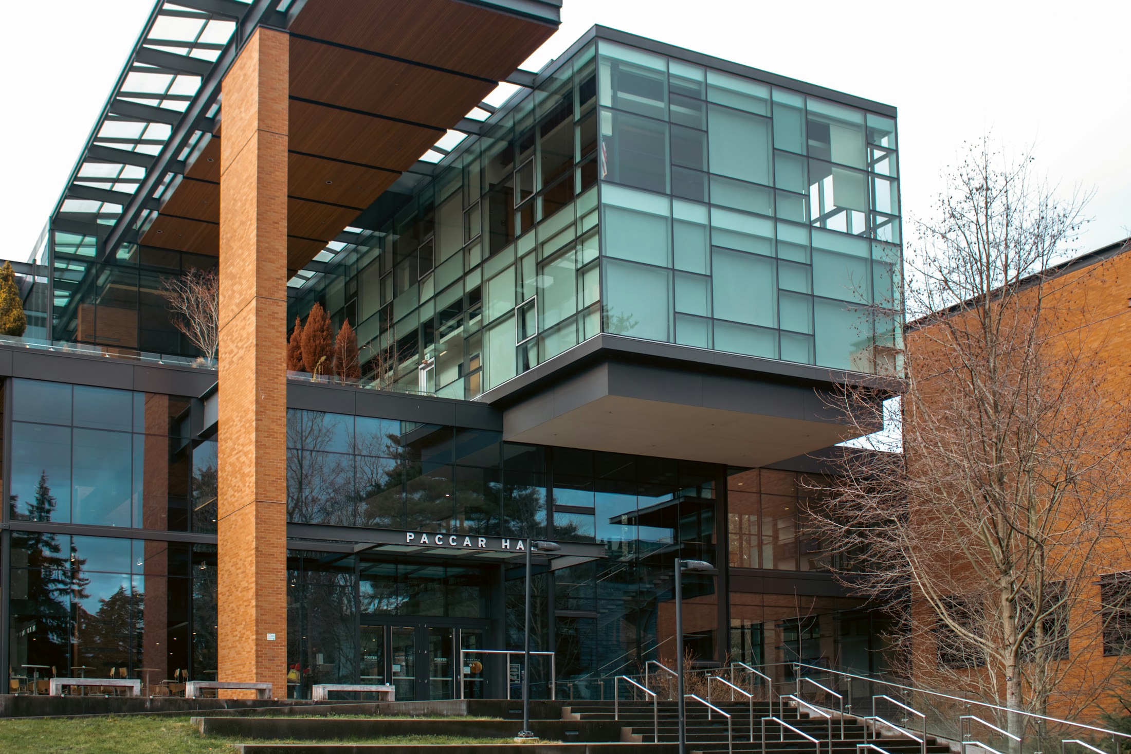 Contemporary landscaped university building representing educational access